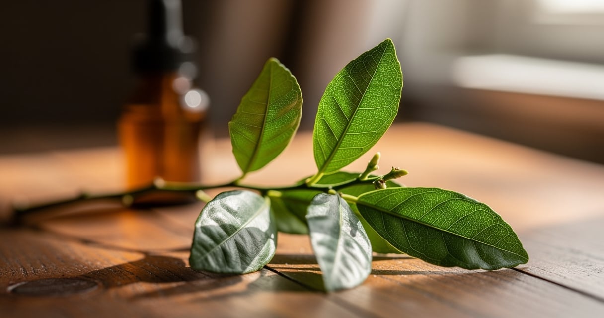 Feuilles et rameaux de bigaradier utilisés pour produire l'huile essentielle de petit grain bigarade